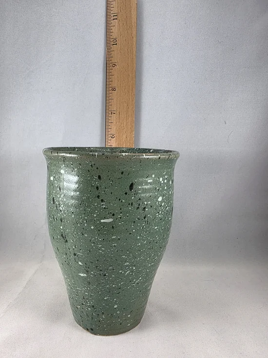 Handcrafted Speckled Green Ceramic Vase/Vessel - Picture 5 of 5